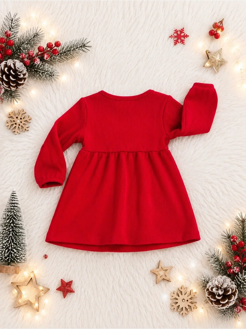 Old Navy Baby Girl Red Reindeer Thermal Dress 12-18M Christmas